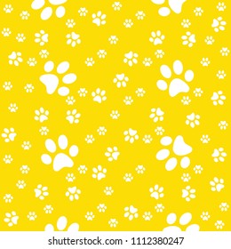 Paws seamless yellow background, paw pattern