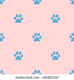 Paws vector seamless pattern on pink background, seamless animal footprint.

