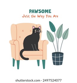 Pawsome genau so, wie Sie sagen, mit einer schwarzen Katze sitzen auf der gemütlichen Couch Illustration Vektor