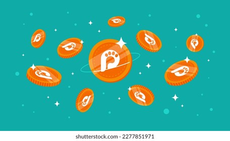 Pawtocol coins falling from the sky. UPI cryptocurrency concept banner background.