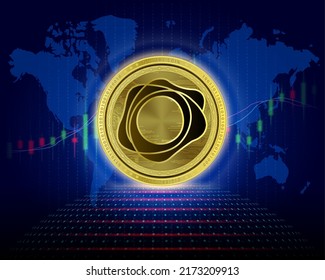 Pax Dollar (USDP) coin. 3D Vector illustration. Cryptocurrency blockchain (crypto currency) Future digital replacement technology. Silver golden virtual currency growth share chart is background.