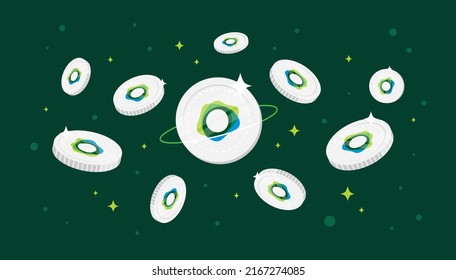 Pax Dollar (USDP) coins falling from the sky. USDP cryptocurrency concept banner background.