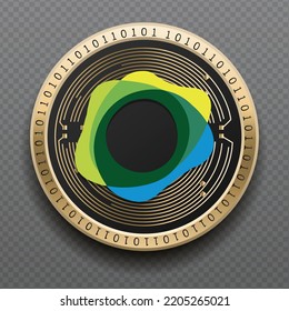 Pax Dollar (USDP) cryptocurrency golden coin isolated in transparent background. Virtual currency token symbol vector illustration based on cryptography and block chain technology.