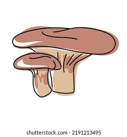 Paxillus involutus mushrooms. Brown Roll rim mushroom. Isolated on white background. Poisonous forest mushroom. Hand drawn doodle. Line art with splashes of color added. Pastel colors. Vector.