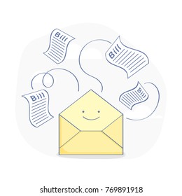 Pay all bills, paid invoices are taken from an empty cute envelope. Financial icon business icon vector concept. Layout symbol design