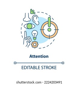 Pay attention on ideas concept icon. Focus on insights. Brain memorization process abstract idea thin line illustration. Isolated outline drawing. Editable stroke. Arial, Myriad Pro-Bold fonts used