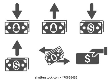 Pay Banknotes vector icons. Pictogram style is gray flat icons with rounded angles on a white background.