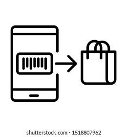 Pay with barcode. Simple design. Line vector. Isolate on white background.