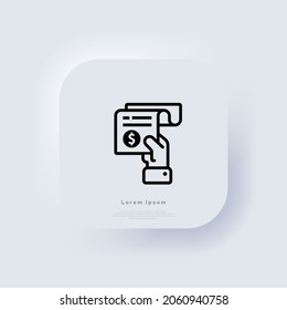 Pay bill line icon. Payment and billing invoices, business or financial operations sign. Neumorphic UI UX white user interface web button. Neumorphism. Vector EPS 10.