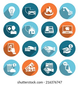 Pay Bill Online Invoice And Checks Icons Flat Set Isolated Vector Illustration