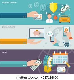 Pay Bill Payments For Rent Online Credit Banner Icons Set Isolated Vector Illustration