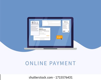 Pay bills tax online. Online digital invoices. Flat vector illustration.
