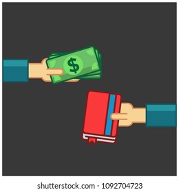 Pay for Book Cash Payment With Dollars Money Illustration