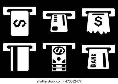 Pay Box vector icons. Pictogram style is white flat icons with rounded angles on a black background.