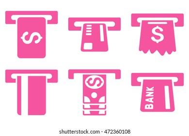 Pay Box vector icons. Pictogram style is pink flat icons with rounded angles on a white background.