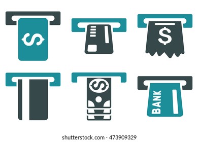 Pay Box vector icons. Pictogram style is bicolor soft blue flat icons with rounded angles on a white background.