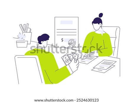 Pay business registration fee abstract concept vector illustration. Citizen paying business registration fee, government services, bureaucracy sector, make investment abstract metaphor.