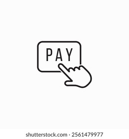 Pay button with hand icon, outline, Pay symbol, logo illustration