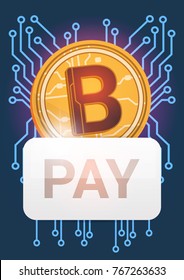 botón de pago sobre icono de bitcoin dorado moneda criptográfica digital Ilustración moderna de vectores de concepto de dinero web