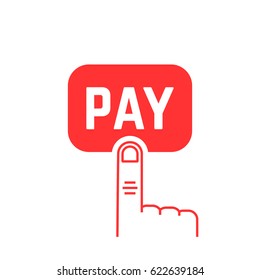 pay button with red thin line finger on white. simple flat style trend modern logotype graphic art symbol design. concept of 24/7 security payment transaction service or linear shopping pictogram