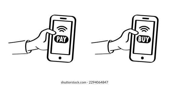 Pay or buy icon. Cartoon bundle paper money. Vector money notes or money bill. Bills for cash and currency. Pile or banknotes, banking finance investment. Dollar banknotes payments. nfc pay.