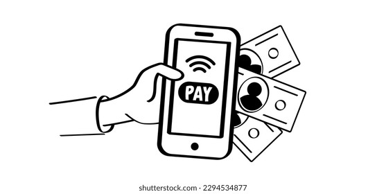 Pay or buy icon. Cartoon bundle paper money. Vector money notes or money bill. Bills for cash and currency. Pile or banknotes, banking finance investment. Dollar banknotes payments.