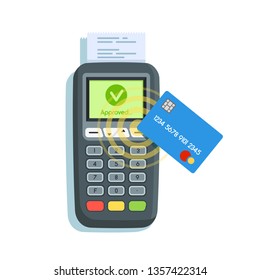 Pay by card in the terminal. Modern flat style vector illustration clipart.