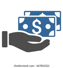 Pay by Cash icon. Vector style is bicolor flat iconic symbol with rounded angles, cobalt and gray colors, white background.