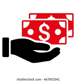 Pay by Cash icon. Vector style is bicolor flat iconic symbol with rounded angles, intensive red and black colors, white background.