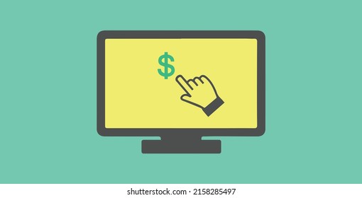 pay by clicking, payment online flat modern vector illustration. payment symbol on computer screen vector.