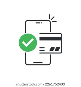 Bezahlen Sie mit Kreditkarte Symbol in flachem Stil. Elektronische Brieftasche, Vektorgrafik auf isoliertem Hintergrund. Geschäftskonzept des Mobile Banking-Signals