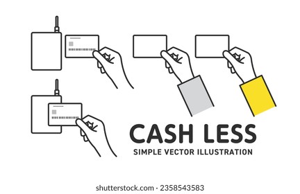 Pay by credit card. Pay by card. Illustration set.
The text in the illustration says "CASH LESS SIMPLE VECTOR ILLUSTRATION".