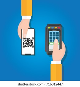 pay by QR code in mobile phone payment method electronic transaction hand holding 