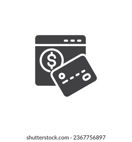 Bezahlen Sie mit Card Vektorsymbol. Web-Seite und Kreditkarte gefüllte flache Zeichen für mobiles Konzept und Web-Design. Symbol für Online-Zahlung Symbol, Logo-Abbildung. Vektorgrafik