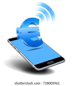 Pay Cash Euro by Mobile Smart Cell Phone 3D illustration