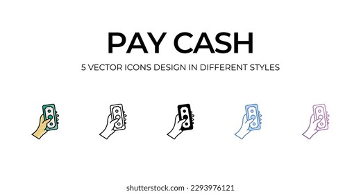 Diseño de icono de pago en cinco estilos con pulsación editable. Línea, Sólido, Línea plana, Color de tono Duo y Línea de degradado de color. Adecuado para diseño de páginas Web, aplicaciones móviles, UI, UX y GUI.