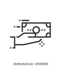 Pay with cash icon, part of the square icons, car service icon set. The illustration is a vector, editable stroke, thirty-two by thirty-two matrix grid, pixel perfect file.