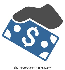 Pay Cash icon. Vector style is bicolor flat iconic symbol with rounded angles, cobalt and gray colors, white background.
