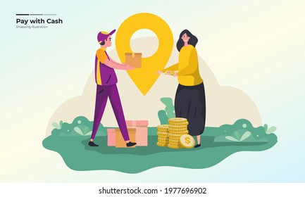 Pay with cash when package is arrived, cash on delivery illustration concept