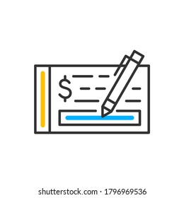 Plantilla de logotipo de cheque de pago. Icono de color del vector.