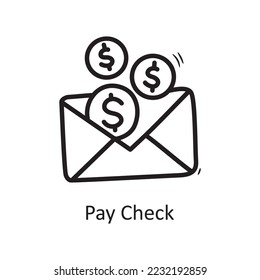 Pay Check vector outline Icon Design illustration. Business Symbol on White background EPS 10 File