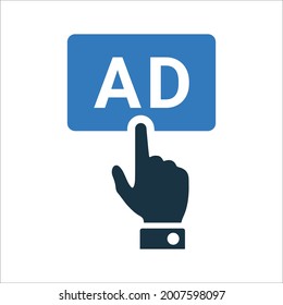 Pagar, hacer clic en el icono de anuncio. Diseño vectorial simple editable aislado en un fondo blanco.