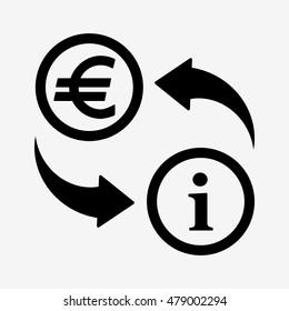 Pay consultations icon. Euro to information. Flat design style