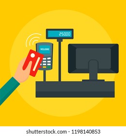 Pay with credit card concept background. Flat illustration of pay with credit card vector concept background for web design
