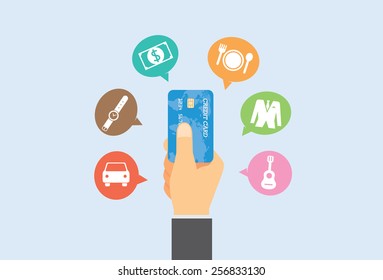 Pay with credit card in hand to buy anything you want.