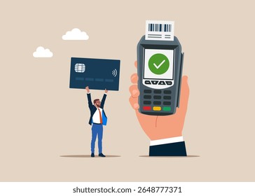 Pay credit card. Payment edc electronic data capture transaction point of sales pos. Flat vector illustration