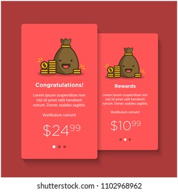 
Pay with Credit Card UX UI Screen with Happy Smiley Face Sack and Gold Coins Vector Line Illustration