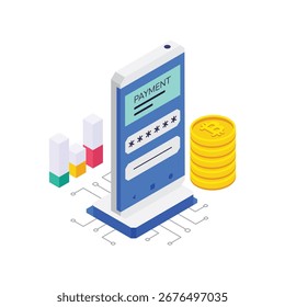 Pay Cryptocurrency isometric vector illustration.