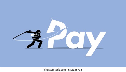 Pay Cut. Vector Artwork Depicts Salary Cut, Bonus Reduction, Less Payroll. 