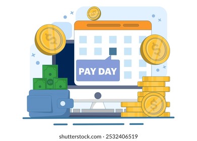 pay date concept, payday, deadline, salary payment, budget or investment payment agenda, annuity monthly bill subscription, financial bill calendar. Flat illustration vector template.